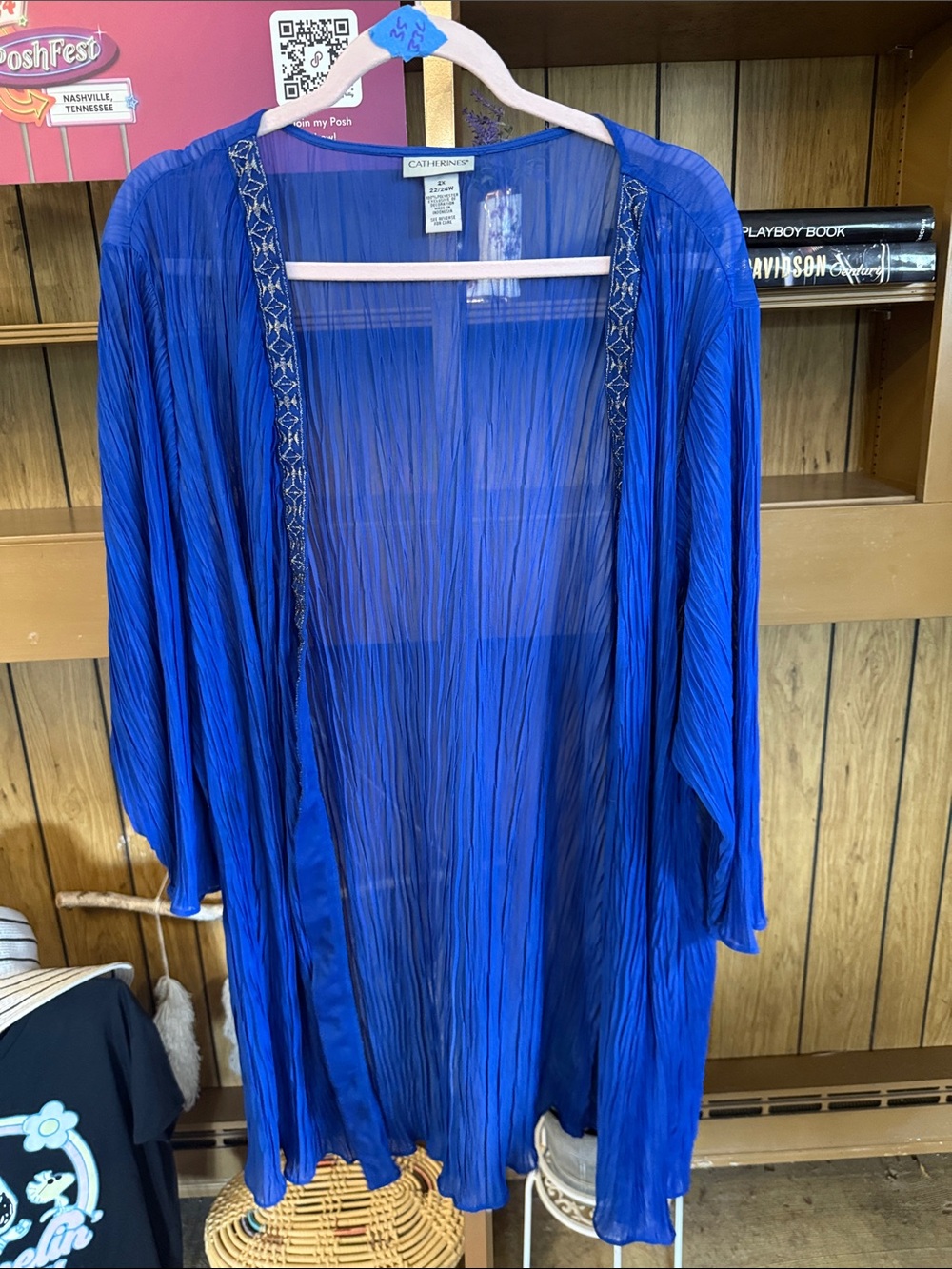 Catherines Sheer Royal Blue Kimono Cardigan